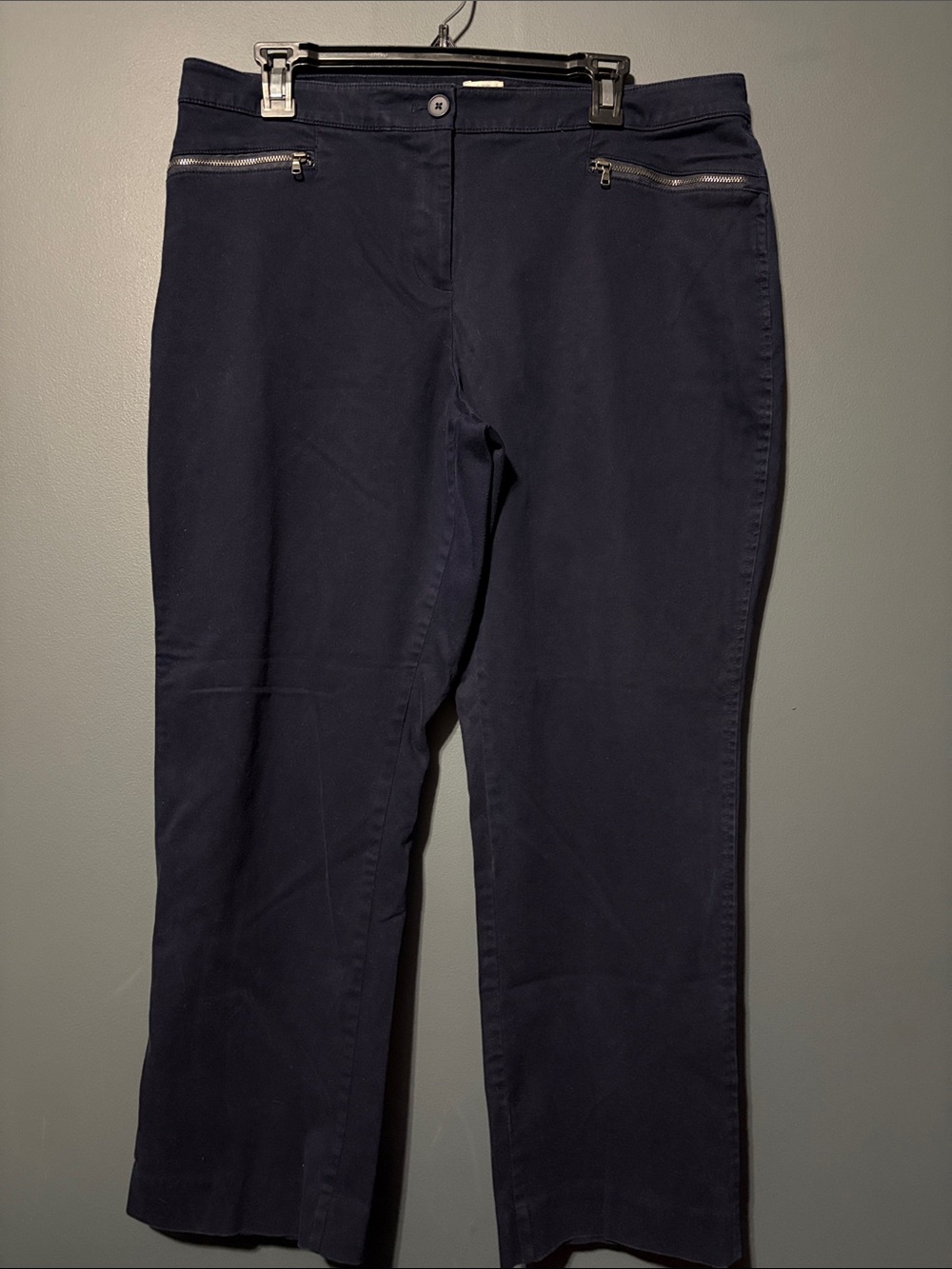 Talbots Navy Petite Straight-Leg Pants with Zip Front Pockets